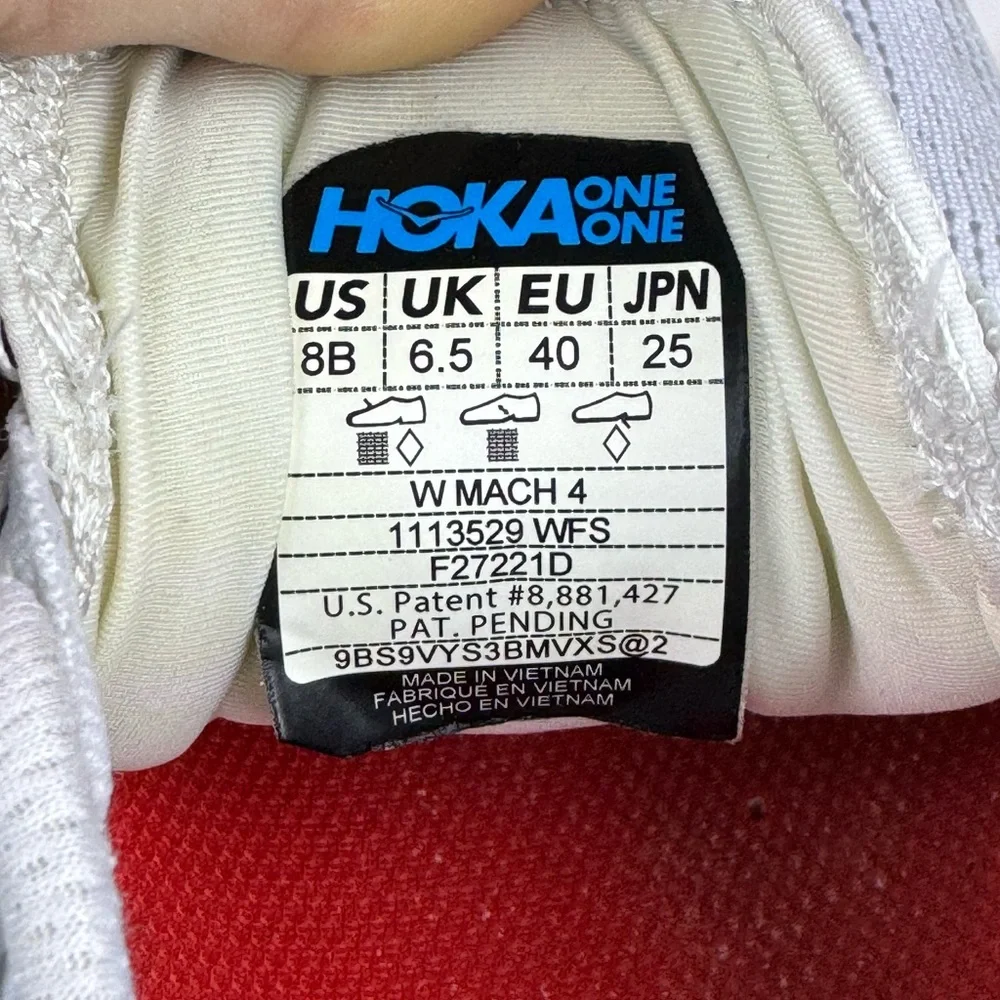 Hoka One One Mach 4 Women’s Size 8 B Running Sneakers Shoes 1113529 White Fiesta - Picture 15 of 15